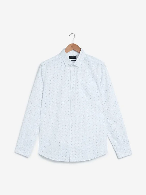 WES Formals White Slim-Fit Printed Shirt