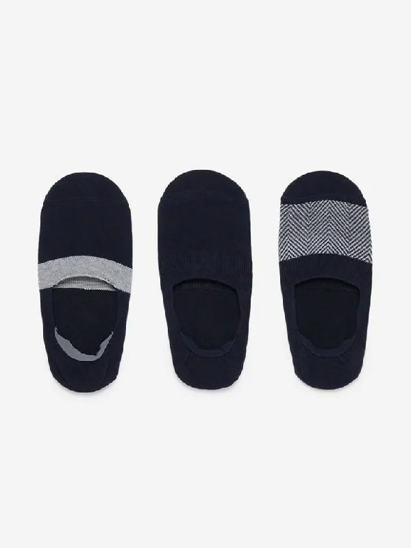 WES Lounge Navy Invisible Socks Pack of Three