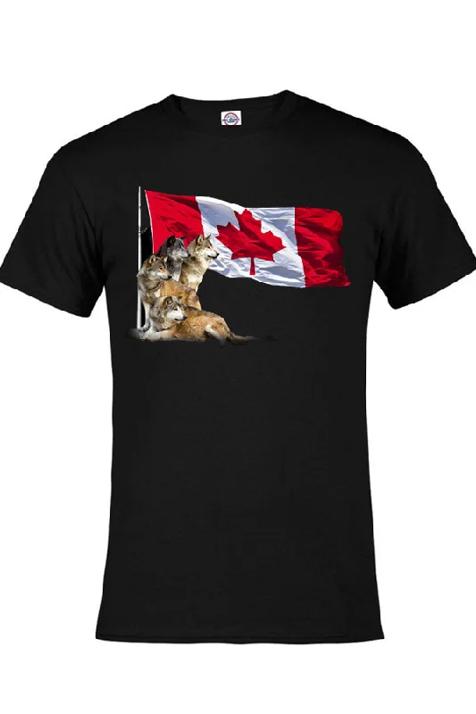 Tie - Dye Women T Shirt with a Bohemian VibeAdult Wolf Flag T-Shirt (Canadian flag with wolves)