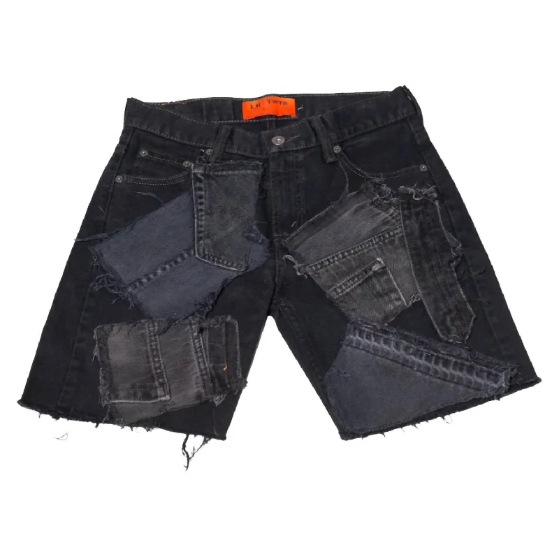 Women's Patch Denim Shorts In Black