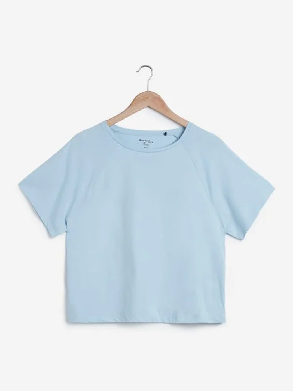 Wunderlove Blue Pure-Cotton T-Shirt