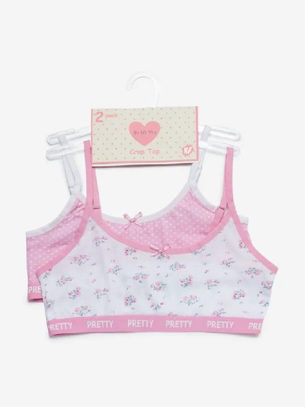 Y&F Kids Pink Printed Crop-Top Set of Two