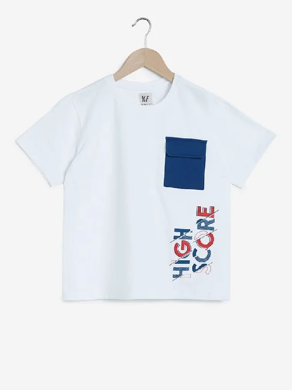 Y&F Kids White Text Printed Cotton T-Shirt