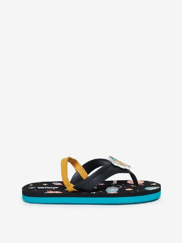 Yellow Kids Black Space Theme Sandals