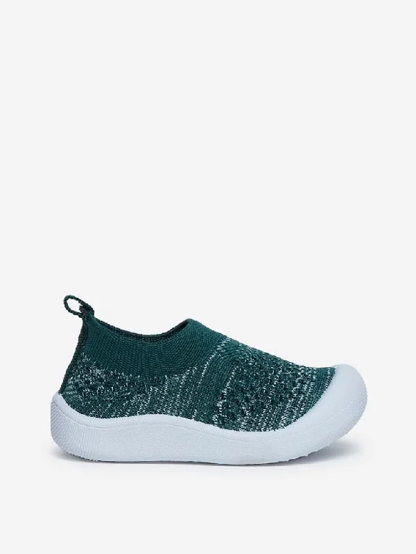 Yellow Kids Green Knitted Slip-On Shoes