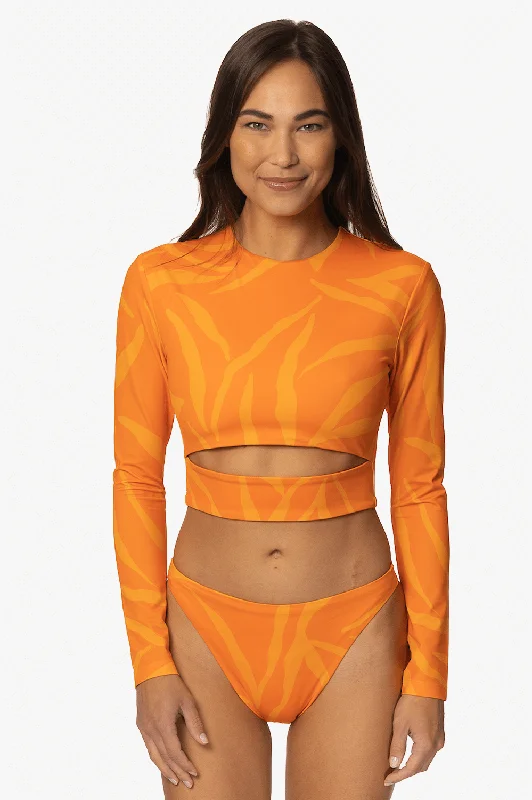 Metallic - finish bikini for a glamorous and eye - catching poolside lookTaranaki Long Sleeved Crop Cut-Out Rashie - Pyramid