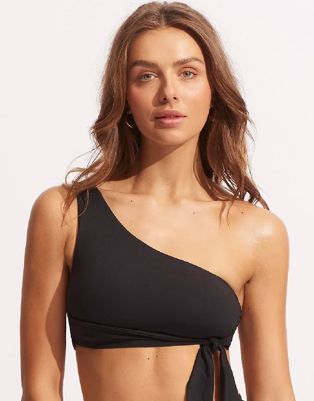 Ruched bikini with fabric gathers for a slimming effectCollective One Shoulder Bikini Top - Black