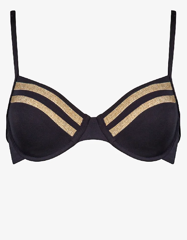 Lace - trimmed bikini for an elegant and romantic touchConstruction Underwired Bikini Top - Black