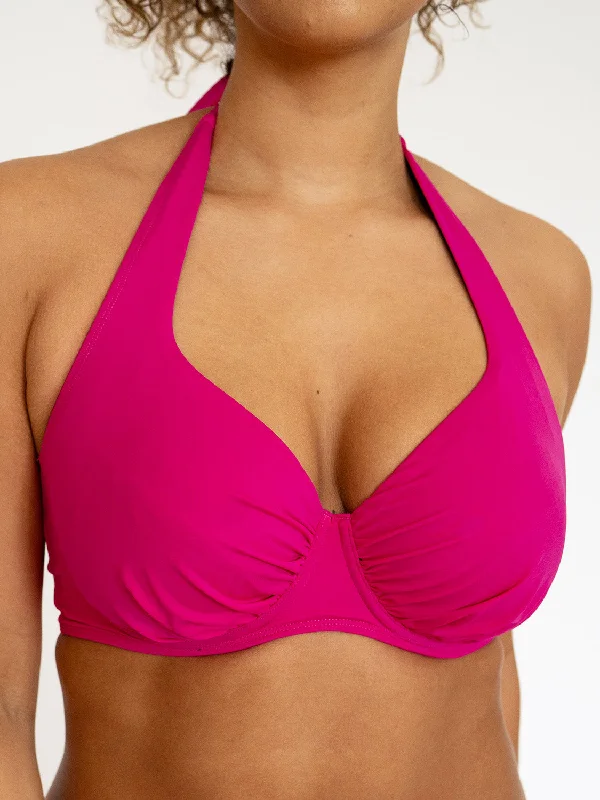 UV - protection bikini for safe sun exposure during beach daysSECRET SUPPORT DD+ Halter Neck Bikini Top Hot Pink