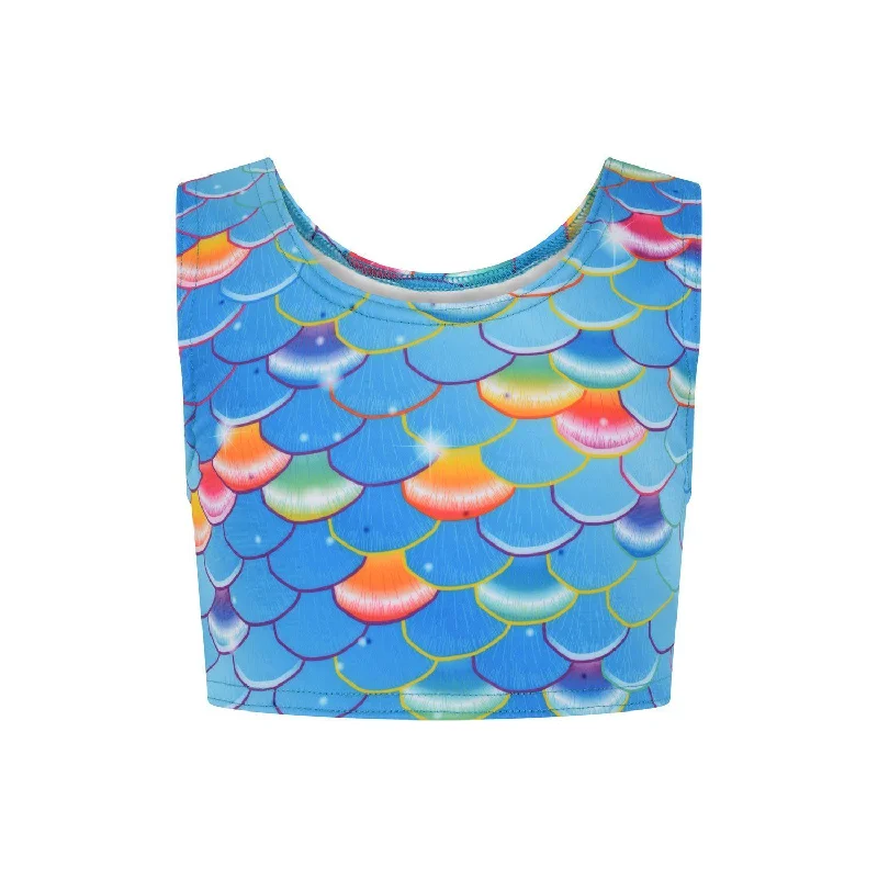 High - waisted bikini for a retro and tummy - flattering lookPacific Rainbow Mermaid Crop Top