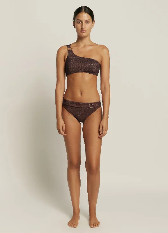 Tie - side bikini bottoms for an adjustable and stylish fitPaloma One Shoulder Top - Black/Copper