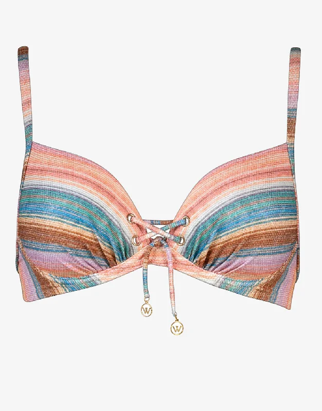 Striped bikini with a classic pattern for a timeless beach aestheticPastel Sunset Underwired Bikini Top - Pink Stripe