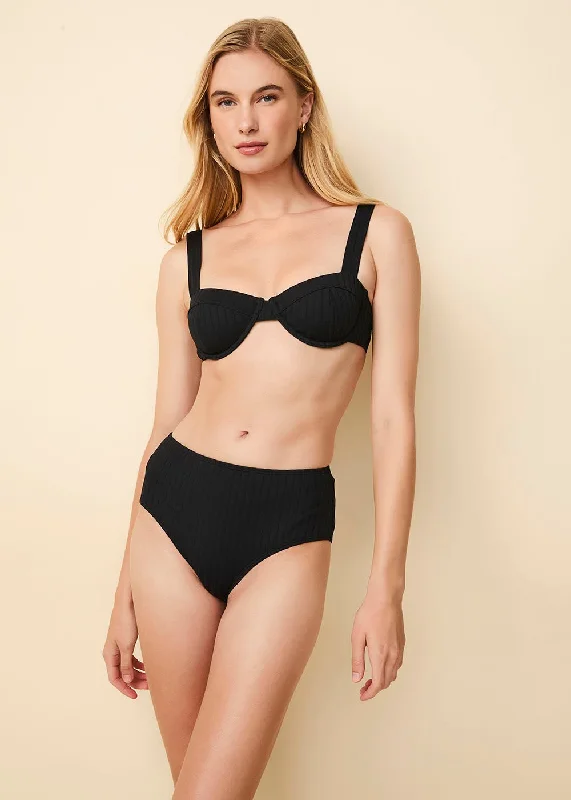 Metallic - finish bikini for a glamorous and eye - catching poolside lookLilo Ribbed Bikini Top Noir