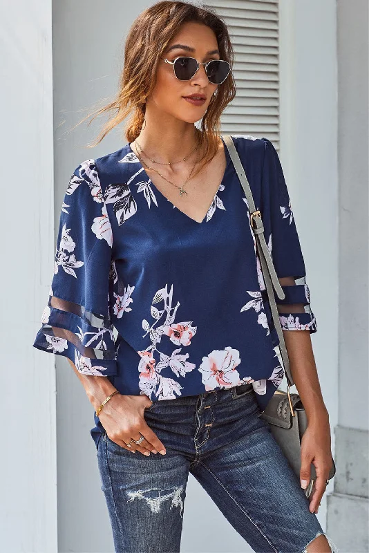 Printed Flare Sleeve Top